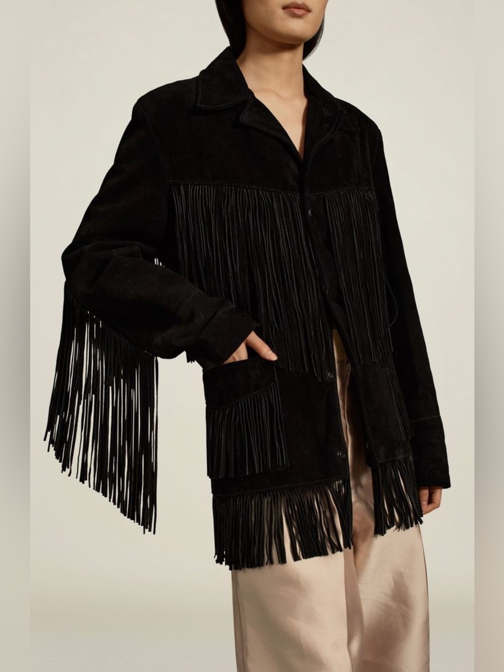 Kallmeyer New Georgia Fringe Jacket Suede Leather Black Medium